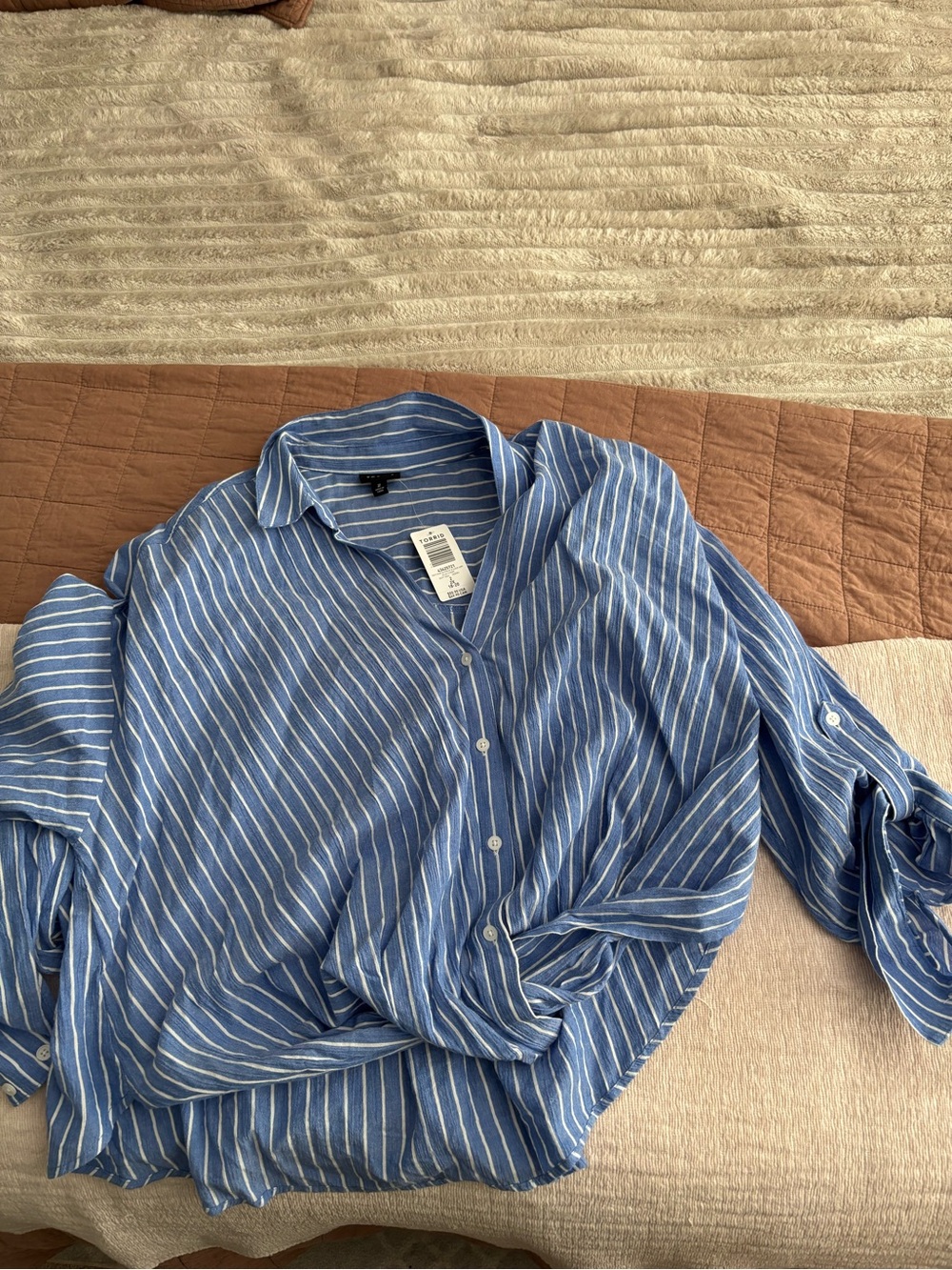 torrid Blue and White Striped Casual Button-Down Shirt